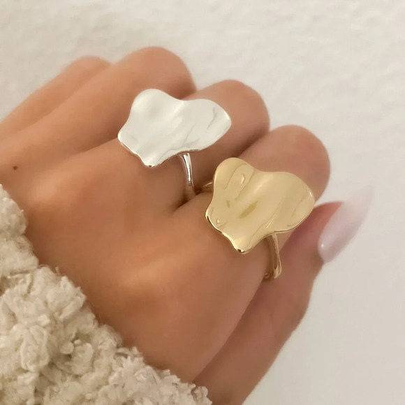 925 Sterling Silver Foil Ring Abstract Ring Modern Ring Resizable Ring Band - Picture 2 of 9